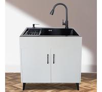 Commercial Free nding Meuble d'évier avec évier en acier sans rinçage et robinet rabattable - Robuste, polyvalent pour la maison/le travail, utilisation en intérieur/extérieur