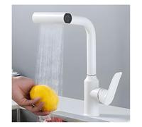 Commercial Modern Pull-Out Waterfall Kitchen Faucet, 4 Water Outlet Modes, Hot & Cold Dual-Use, Single Hole, for RV & Bar Utility(White)