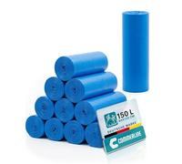 Commerline 20 Rouleaux (200 Pièces) de Sacs Poubelle | 150 L, Bleu - 80 x 120 cm | Indéchirables et Anti-fuite | Pour la Maison, le Bureau, le Commerce et la Restauration
