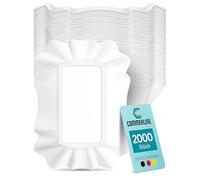 Commerline KU51 Lot de 2000 assiettes en carton, bols à frites en papier vaisselle jetable, vaisselle jetable, vaisselle de fête jetable, assiettes à gâteau jetables, vaisselle en carton (2000, KU51)