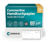 Commerline Lot de 10 000 feuilles d'essuie-mains en papier, 25 x 23 cm, pliées en ZZ, pour distributeur, serviettes jetables en papier, pliées pour toilettes, serviettes hygiéniques pour restaurants,