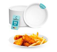 Commerline Lot de 100 Assiettes Rondes en Papier | Diamètre 20 cm | Assiettes Jetables en Carton | Pour Gâteaux Fêtes Collations | Vaisselle Jetable pour Repas