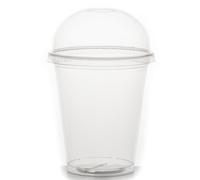 Commerline Lot de 100 Gobelets à Smoothie 200 ml | Gobelets En Plastique à Emporter | Couvercle Dôme Avec Fente | Gobelet à dessert Et à Thé à Bulles Transparent