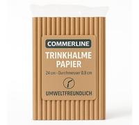Commerline Lot de 100 pailles en papier, diamètre : 8 mm, diamètre : 24 cm, marron, pour cocktails, cocktails, smoothies, biodégradables, en papier, pour boissons mélangées, smoothies