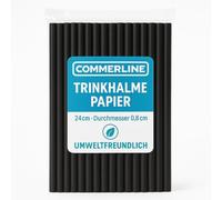 Commerline Lot de 100 pailles en papier, diamètre : 8 mm, diamètre : 24 cm, noires, pour cocktails, cocktails, smoothies, biodégradables, en papier
