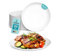Commerline Lot de 200 Assiettes en Carton Jetables Rondes Ø 32 cm - Vaisselle de Fête, Assiettes à Gâteau