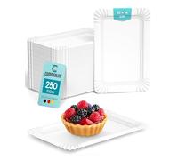 Commerline Lot de 250 assiettes en carton 30 rectangulaires 10x16 cm, vaisselle jetable, assiettes de fête à emporter