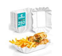 Commerline - Lot de 250 bols à frites en carton KU51 - Assiettes rectangulaires jetables - Saucisse curry - Assiettes solides et respectueuses de l'environnement - Pour fête