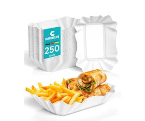 Commerline - Lot de 250 bols à frites en carton KU51 - Assiettes rectangulaires jetables - Saucisse curry - Assiettes solides et respectueuses de l'environnement - Pour fête