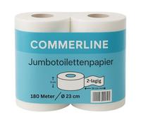 Commerline Lot de 30 rouleaux de papier toilette Jumbo - Diamètre : 23 cm - 2 plis - Blanc - 180 m - Grands rouleaux de papier toilette pour restaurants, hôtels, centres commerciaux