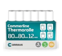Commerline Lot de 5 rouleaux de papier thermique 80 x 80 x 12 m, 80 m, pour caisse enregistreuse électronique