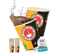 Commerline Lot de 50 gobelets à café à emporter de 200 ml - Gobelets en carton - Gobelets à café à emporter - Gobelets en papier dur jetables - Gobelets jetables pour café/thé