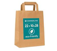 Commerline Lot de 50 Sacs en Papier Kraft Marron avec Anse, 22 + 10 x 28 cm, pour Emballage, Anniversaire et Shopping - Grand Format