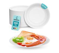 Commerline Lot de 500 Assiettes Rondes en Papier | Diamètre 23 cm | Assiettes Jetables en Carton | Pour Gâteaux Fêtes Collations | Vaisselle Jetable pour Repas
