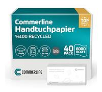 Commerline Lot de 8 000 feuilles de papier essuie-mains en papier 25 x 23 cm Pliage ZZ pour distributeur, serviettes jetables en papier 1 couche, serviettes pliées pour toilettes, serviettes