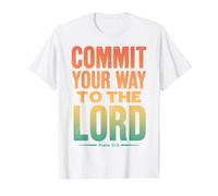 Commit Your Way to The Lord Psaum 37:5 Verse biblique T-Shirt Graphique avec Valeur, Homme, Blanc, L