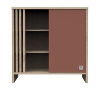 Commode 1 porte colorée et 3 niches avec claustra en bois décor chêne Suave - TOKYO