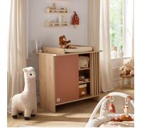 Commode 1 porte colorée et 3 niches avec claustra en bois décor chêne Suave - TOKYO