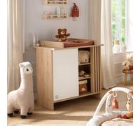 Commode 1 porte colorée et 3 niches avec claustra en bois décor chêne suave - tokyo blanc/marron TU
