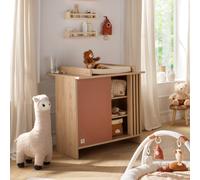 Commode 1 porte colorée et 3 niches avec claustra en bois décor chêne suave - tokyo rouge/marron TU