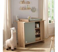 Commode 1 porte colorée et 3 niches avec claustra en bois décor chêne suave - tokyo vert/marron TU