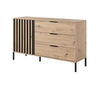 Commode 1 porte et 3 tiroirs - Coloris : Naturel et noir - ARIADA