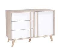 Commode 1 Porte et 3 tiroirs Malmo Coloris chêne Clair et Blanc