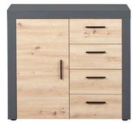 Commode 1 portes 4 tiroirs bois chêne artisan et du gris anthracite Mione 94 cm Bi & Multicolore G
