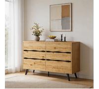 Commode - 120 x 40 x 75,5 cm - 6 tiroirs - Façades ondulées - Pieds métal noir