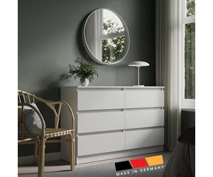 Commode 120cm de large avec 6 tiroirs Commode blanche en bois Commode avec tiroirs Sideboard Highboard Buffet Chambre à coucher Salon Entrée Bureau Organisateur Largeur 120 cm Hauteur 78 cm