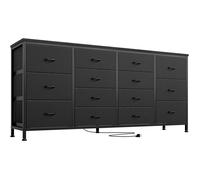 Commode 14 tiroirs, tour de rangement en tissu, cadre acier, plateau bois, poignée facile pour chambre, 160x35x75CM,NOIR