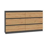 Commode, chambre à coucher couloir, armoire, sideboard, highboard avec 6 tiroirs, largeur 140 cm hauteur 75 | Anthracite Artisan Parfait pour le salon, la chambre à coucher ou la salle à manger
