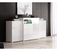 Commode 150 cm Urban, tiroir, éclairage LED en option, différentes couleurs (sans éclairage, blanc brillant)
