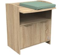 Sauthon Commode à langer – 2 portes et une niche, poignées dorées, décor chêne doré – azur marron TU