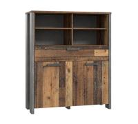 Commode 2 portes et 1 tiroir effet bois vieilli et béton gris - BUCK Meubletmoi