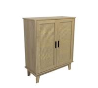 Commode 2 portes et 3 étagères cannage bois naturel 80 x 34 x 96 cm
