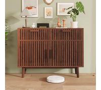 Commode 2 Tiroirs, Armoire à Tiroirs en Bois Massif Meuble à Tiroirs Rangement Buffet Bas Meuble à Tiroirs Rotin Commode Chambre Table de Chevet Buffe Bois (Couleur bois de noyer, 2 tiroirs+1 armoire)