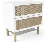 Demeyere Bébé 2 Tiroirs Convertible en Commode A Langer - Gamme OCHNA-Coloris Blanc Mat & Bois Hévéa-90 x 87 x 55 cm
