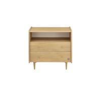 Commode 2 Tiroirs Et 1 Niche Décor Chêne Vintage Poignées Dorées Marron