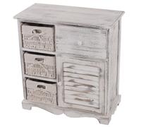 Commode 3 paniers 1 tiroir 60x30x63cm shabby vintage blanc