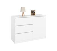 IDMarket - Commode 3 tiroirs + 1 Porte TOMI 110 cm Bois Blanc