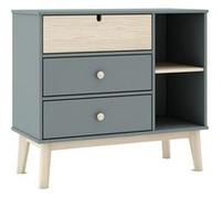 KAINA - Commode 3 Tiroirs 2 Niches MDF et Pin Coloris Gris Vert et Naturel -