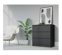 Commode 3 tiroirs 70cm, Couleur: Noir mat, buffet salon, meuble de rangement, armoire chambre adulte, L: 70 cm, P: 39 cm, H: 79 cm