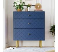 Commode 3 Tiroirs - 89 X 75 X 40 cm - Buffet Haut Pour Chambres - Bleu Marine