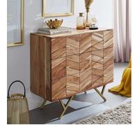 Commode 3 tiroirs 90x40x86 5 cm en acacia et métal doré