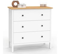 Commode 3 Tiroirs Achille 80 Cm Bois Blanc Plateau Bois