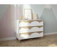 Commode 3 tiroirs ? Blanc et naturel ? NUBORELA