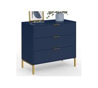 IDMarket Commode BLENIA 3 tiroirs 80 cm finitions dorées Bleu nuit
