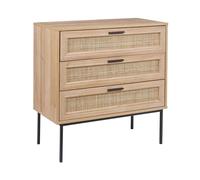 Beliani Commode 3 Tiroirs Boho en Rotin avec Panneaux Pieds en Métal Bois Clair Pasco
