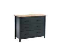 Commode 3 Tiroirs Bois Ciré coloris Bleu Pétrole - TINA -